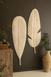 Set of 2 Giant Hand Carved Wood Leaves 63 Height Paulownia Sculptural Accent by Kalalou