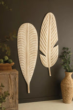Kalalou Giant Wood Leaf Sculptures Set of 2 63" H Hand Carved Paulownia Accent