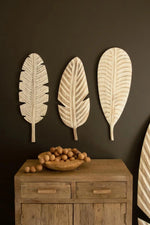 Kalalou Hand Carved Wood Leaf Set of 3 31" H Nature Inspired Sculptural Accent