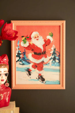 Kalalou Christmas Ice Skating Santa Framed Artwork Holiday Wall Decor Brand 6.5
