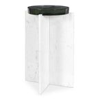 Uttermost Olina Outdoor Accent Table-Elegant White Marble with Gray Veins and Glass Top