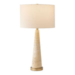 Uttermost Perkins Beige Travertine Table Lamp – 31.625"H Tapered Stone Base with Brass Accents & Linen Drum Shade