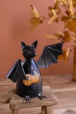 Halloween Recycled Metal Bat 10 in Holding Pumpkin Decorative Home Accent Brand