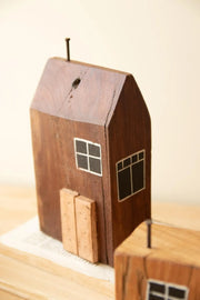 Kalalou Hand Painted Wood Village Set of 4 10.5