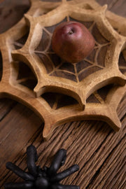 Carved Wood Halloween Spider Web Bowls Set of 2 12 in Mango Wood Brand
