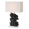 Uttermost 30386-1 Basalt Black Stone Table Lamp with Sculpted Rock Form Crystal Base and White Linen Shade