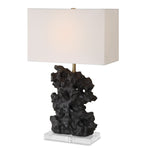 Uttermost 30386-1 Basalt Black Stone Table Lamp with Sculpted Rock Form Crystal Base and White Linen Shade