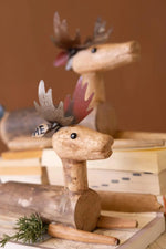 Metal Wood Sitting Deer Set of 2 14.5 in Decorative Animal Sculptures Brand