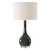 Uttermost 30395-1 Essex Green Glass Table Lamp with Crystal Foot and White Linen Shade