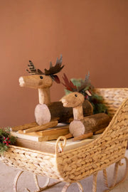 Set of Two Metal and Wood Sitting Deer 14.5 in Rustic Home Accent Brand