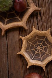 Halloween Mango Wood Bowls Set of 2 12 in Carved Spider Web Accent Brand