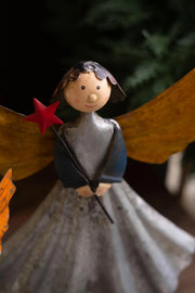 Metal Angel Sculptures Set of Two With Wooden Bases Decorative Brand