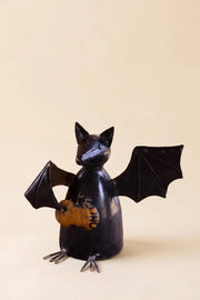 Bat Holding Pumpkin Sculpture 10 in Recycled Metal Seasonal Decor Brand