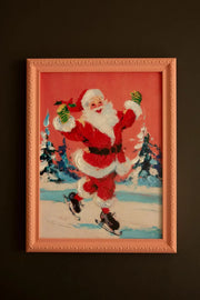 Kalalou Christmas Ice Skating Santa Framed Artwork Holiday Wall Decor Brand 6.5