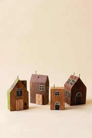 Kalalou Hand Painted Wood Village Set of 4 10.5