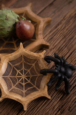 Set of Two Carved Mango Wood Bowls 12 in Halloween Spider Web Accent Brand