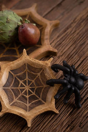 Set of Two Carved Mango Wood Bowls 12 in Halloween Spider Web Accent Brand