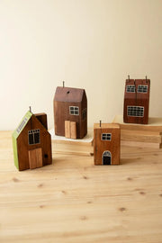 Kalalou Hand Painted Wood Village Set of 4 10.5