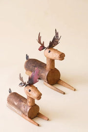 Sitting Deer Figures 14.5 in Set of 2 Metal and Wood Home Decor Brand