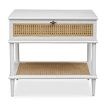 Uttermost Coast Side Table-White Finish, Rattan Drawer Front & Elegant Bronze Hardware