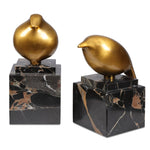 Golden Finch Bird Figurines Set of 2 – 6.5"H Brass Sculptures on Black Marble Bases for Indoor Decor by Uttermost
