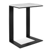 Black side table with white top on a white background