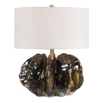 Jaudon Brown Ceramic Table Lamp 23" H with Textured Organic Base and White Linen Shade by Uttermost