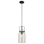 Uttermost  Lansing 1-Light Mini Pendant, 8" Dia x 18" H, Textured Black, Iron and Glass, Farmhouse Industrial Style