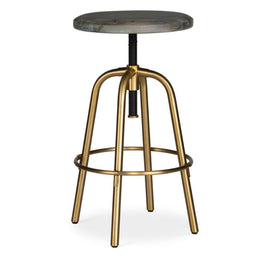 Uttermost Revolve Brass Counter Stool with solid acacia wood seat