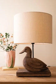 Hand-Carved Duck Table Lamp With Mango Wood Base 26