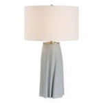 Sculpted Ceramic Table Lamp Light Blue 28.75" H with Antique Brass Accents and White Linen Drum Shade by Uttermost