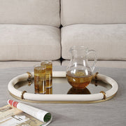 Uttermost 18229 Cyprus White Faux Shagreen Leather Oval Tray with Brass Accents & Mirrored Base – 24