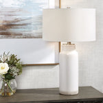 Handcrafted Rustic Lamp with White Glaze and Natural Base