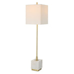 Uttermost Escort Brass Buffet Lamp – 37"H Slim Brushed Metal Base with Square White Linen Shade
