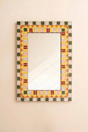 Rectangular Mosaic Tile Wall Mirror With Colorful Earthy Tones 27.5