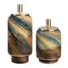 Uttermost 18188 Celestial Tide Glass Storage Containers Set of 2 with Brass Finished Lids in Blue Caramel