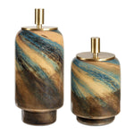 Uttermost 18188 Celestial Tide Glass Storage Containers Set of 2 with Brass Finished Lids in Blue Caramel