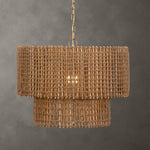 Uttermost 21595 Biswas Woven Jute Pendant Light with Two Tier Shade and Antique Brass Accents
