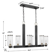 Modern Industrial Linear Chandelier with 6 Glass Cylinder Shades