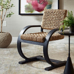 Modern Black Dining Chair – Woven Seat and Curved Back Design