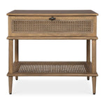 Uttermost Coast Side Table- Soft Oak Stained Mindi Wood, Rattan & Storage Shelf