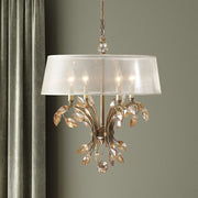 Transitional Crystal and Fabric Shade Chandelier with Gold Metal Frame