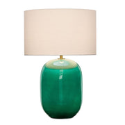 Hollis Teal Table Lamp – Crackle Ceramic Base With Brass Detailing – 28.25