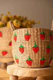 Woven Seagrass Fruit Baskets Set of 3 With Stitched Designs 14