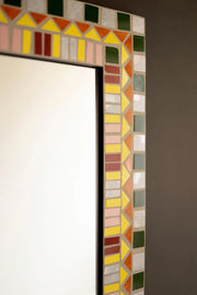 Rectangular Mosaic Tile Wall Mirror With Colorful Earthy Tones 27.5