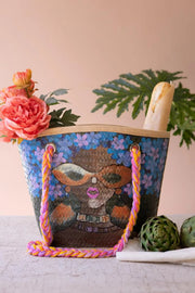 Hand-Painted Seagrass Tote With Bold Portrait Design 20