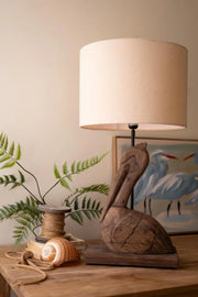 Hand-Carved Mango Wood Pelican Table Lamp With Fabric Shade 33