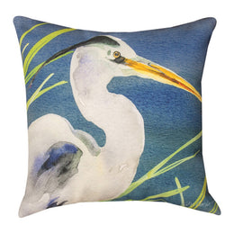 Blue Heron 18 Inch Outdoor Pillow for Coastal or Lake House Décor