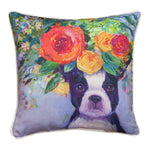 Dogs in Bloom Pillow Square 18 Inch – Boston Terrier Accent by Manual Woodworkers