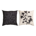 18 Inch Black and White Floral Print Polyester Pillow by Manual Woodworkers